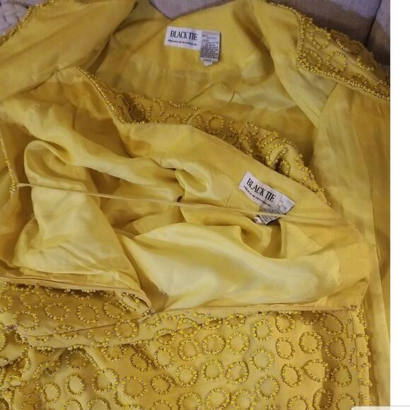 VTG 80'S He-Ro Black Tie Heavily Beaded Yellow Evening Gown/DRESS 2 PC szVTG 80' - Picture 6 of 11
